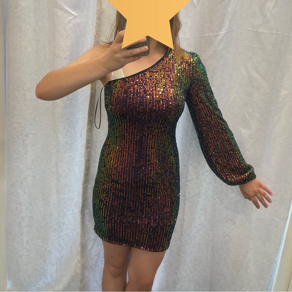 Sequin One-Shoulder Homecoming Dress in Multicolor